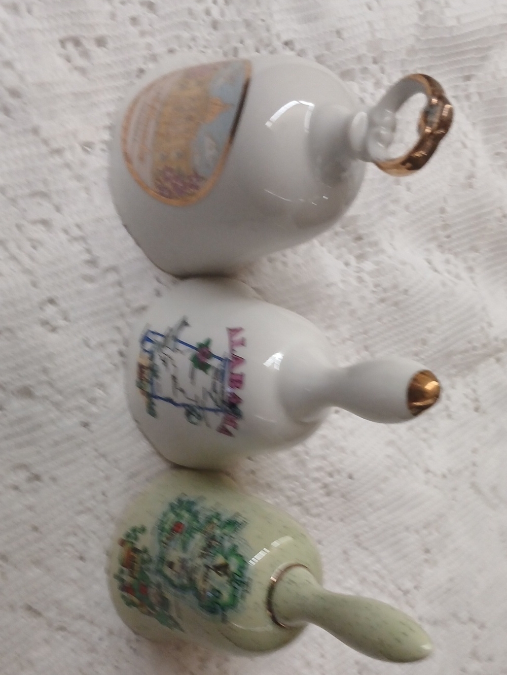 Vintage Porcelain Decorative Bell with Gold Accents - White and Light Green